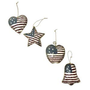 Patriotic Christmas Ornaments in Red, White, & Blue.  Heart, Star, Apple, and Be